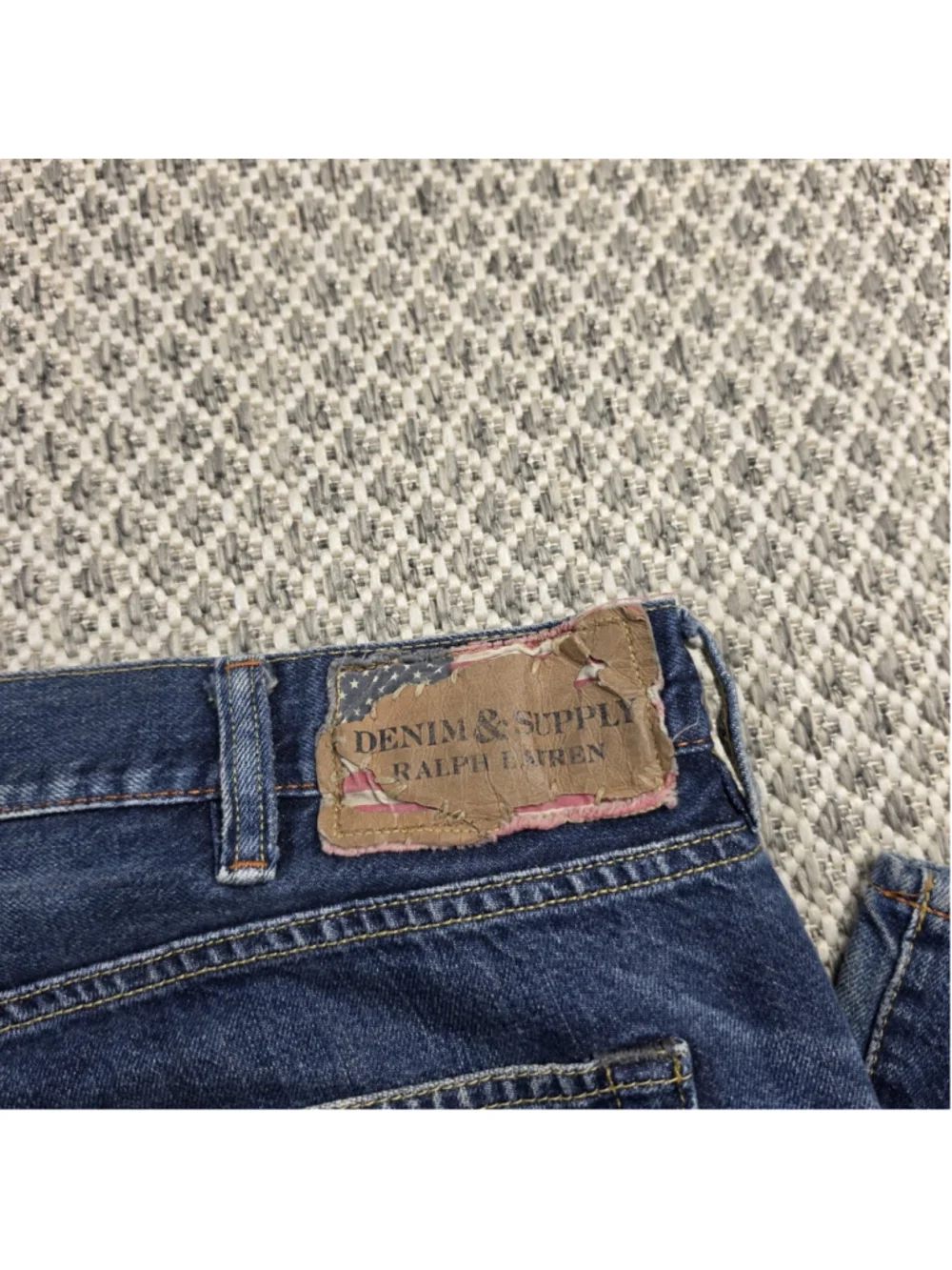 Denim & Supply Ralph Lauren Tapered Straight Jeans Mens Blue Distressed Flag 40